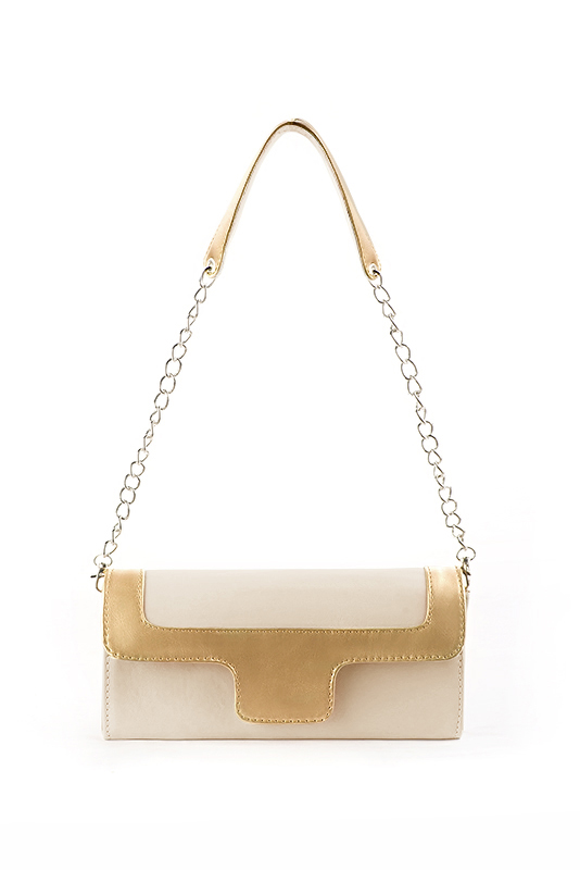 Dress clutch for wedding and parties in champagne white and gold leather - Top view